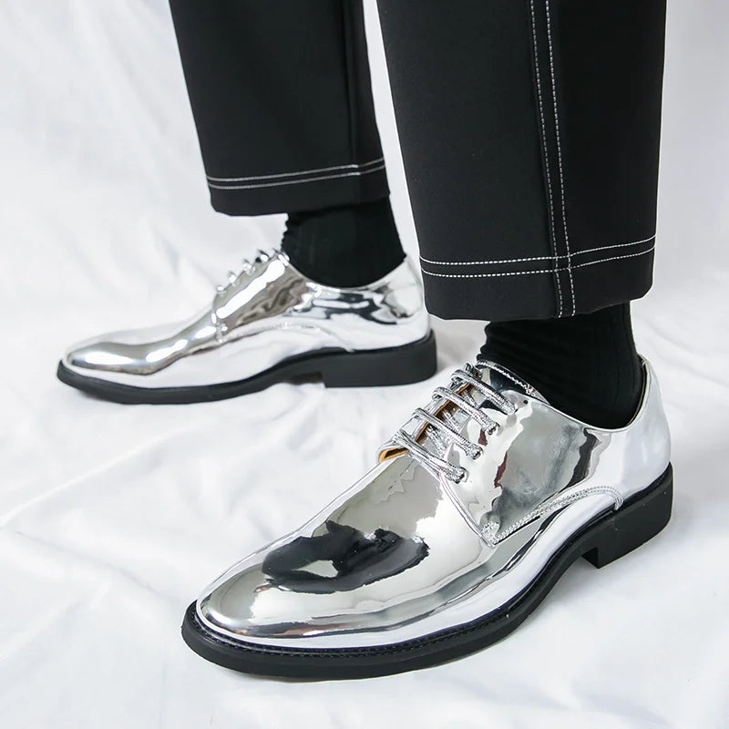 Men's Golden Glitter Leather Wedding & Business Shoes