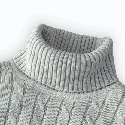 Men's Solid High Neck Knitted Sweater