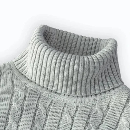 Men's Solid High Neck Knitted Sweater