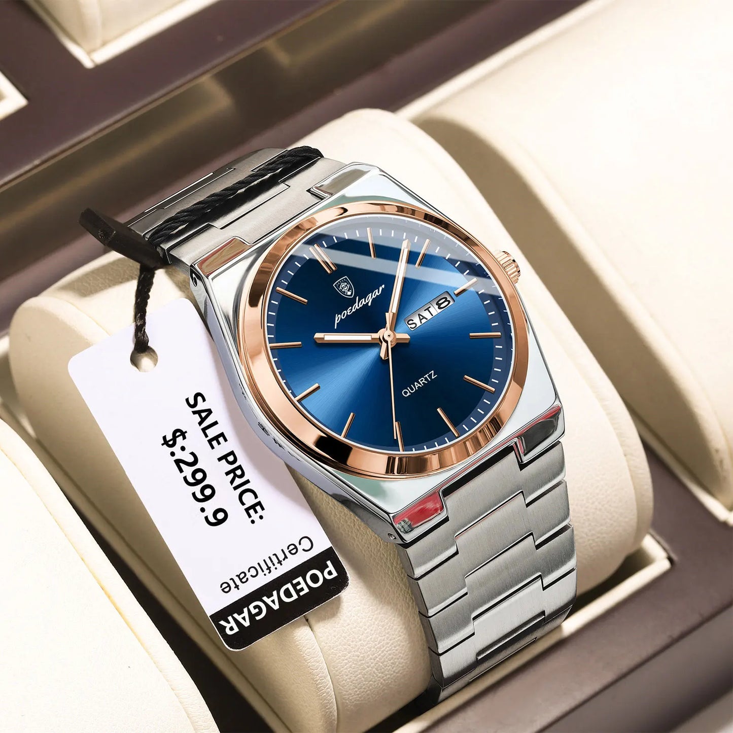 POEDAGAR Luxury Stainless Steel Waterproof Men’s Quartz Watch