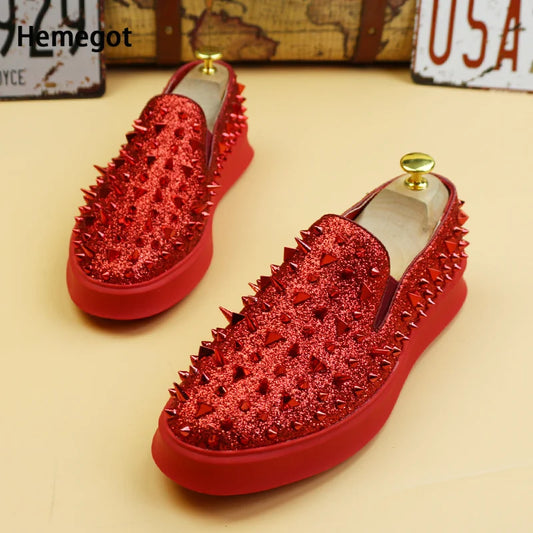 Men’s Punk Rhinestone Loafers – Sequin Slip-On Skate & Casual Shoes