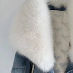 Luxury Women's Fox Fur Collar Goose Down Denim Jacket