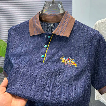 Luxury Hollow Jacquard Embroidered Men's Polo