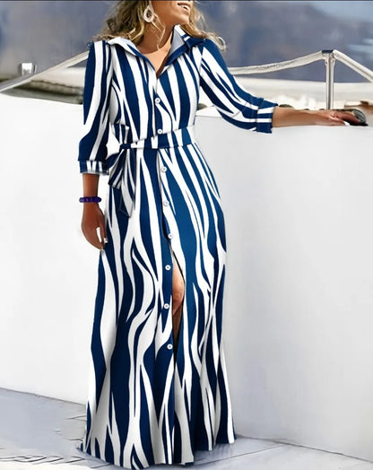 Lace-Up Turn Down Collar Maxi Dress