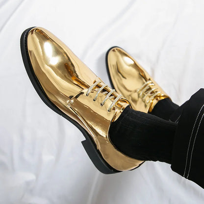 Men's Golden Glitter Leather Wedding & Business Shoes