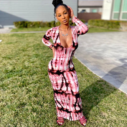 Sexy Slim Fit Printed Bandage Long Dress