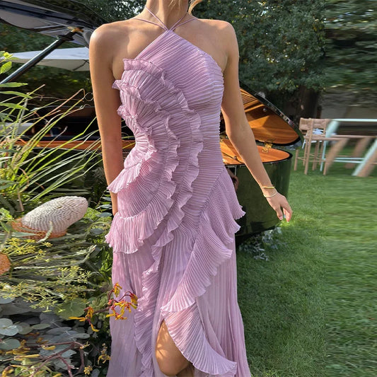 Elegant Y2K Ruffle Backless Summer Gown
