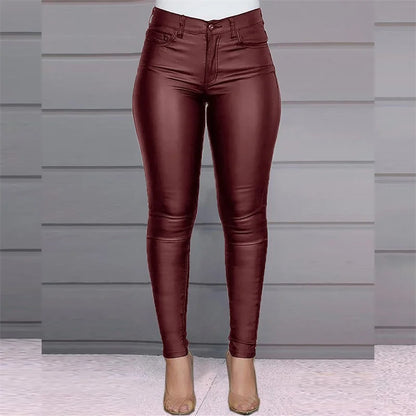 Solid Color PU Leather Pants for Women