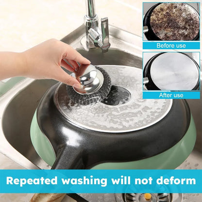 Stainless Steel Dish Scrubber with Handle for Kitchen Rust Removal