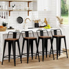 Set of 4 Metal Counter Height Bar Stools with Removable Back & Wooden Seat