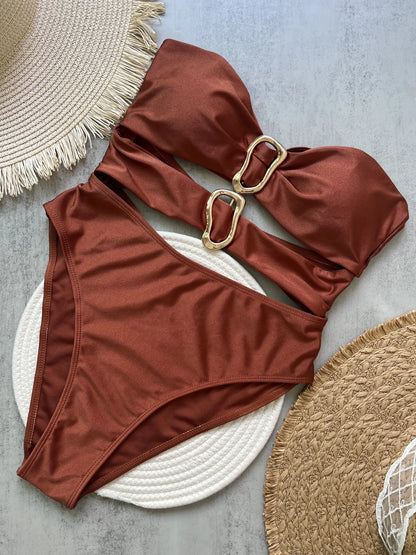 Sexy One Piece Swimsuit for Women with Metal Rings Cut Out Design