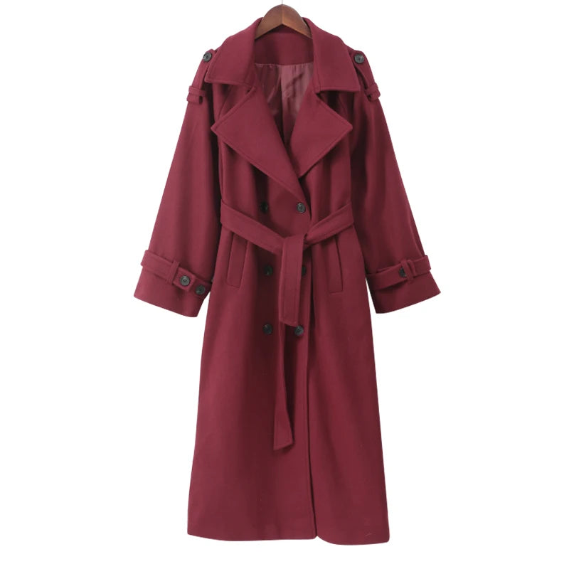 Elegant Burgundy Double-Breasted Coat for Women