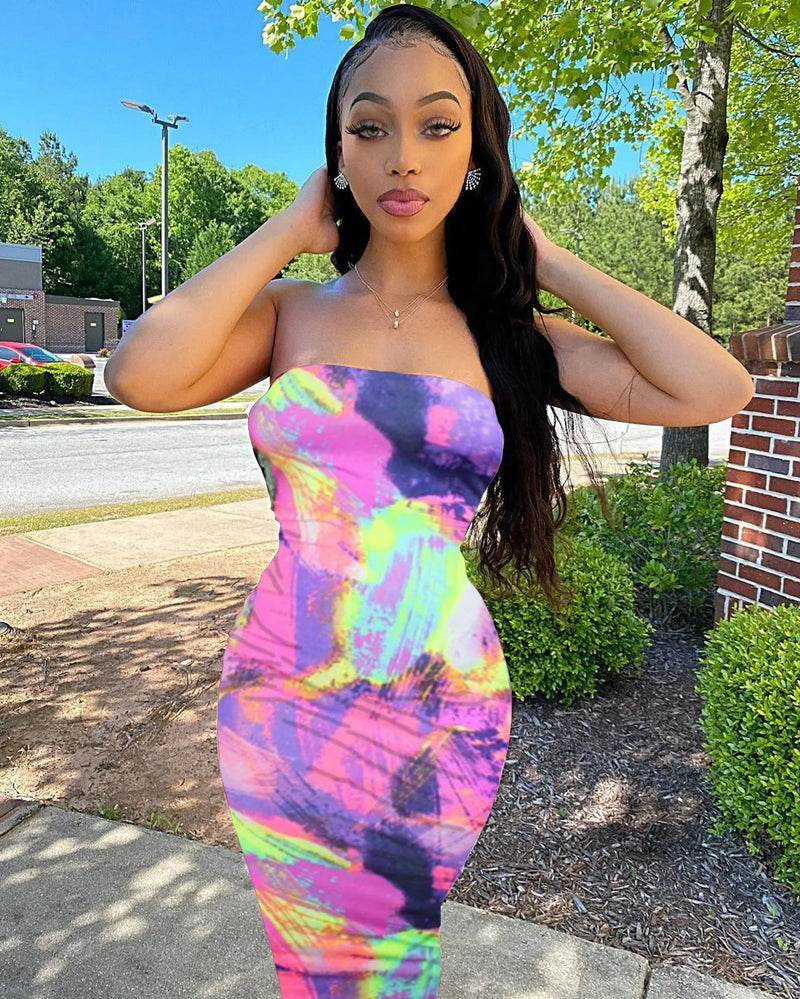 Sexy Slim Fit Printed Bandage Long Dress