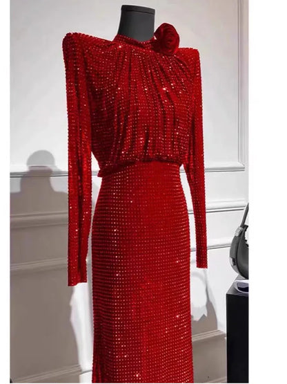 SMTHMA Luxury Rhinestone Party Dress for Women