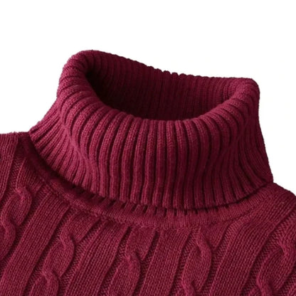 Men's Solid High Neck Knitted Sweater