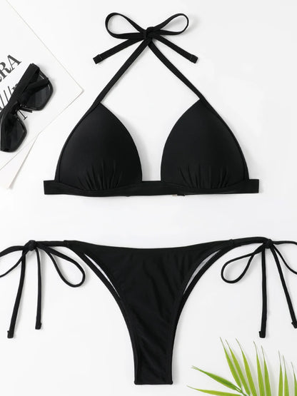 Women’s Halter Push Up Bikini Set Sexy Solid Color Swimwear