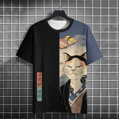 Unisex Japanese Samurai Cat 3D Printed T-shirt