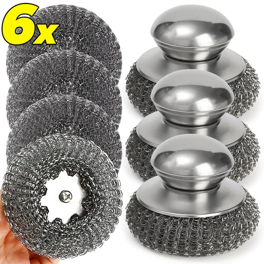Stainless Steel Dish Scrubber with Handle for Kitchen Rust Removal