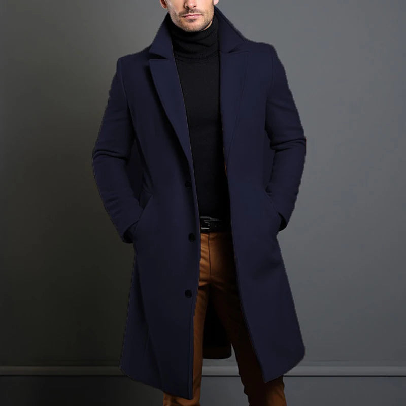 Luxury Men's Wool Trench Coat - Mid-Long Business Overcoat