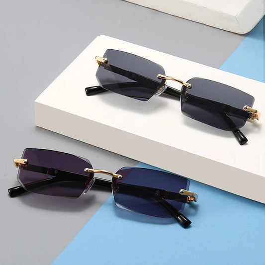 Rimless Square Sunglasses for Men and Women UV400 Summer Travel Shades