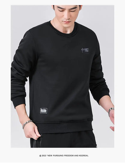 Winter Sweatshirt Men Long Sleeves Fleece Lined Warm Sweatshirt