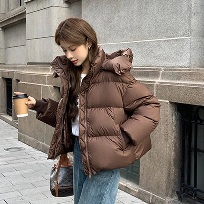 Women’s Hooded Puff-Feel Winter Jacket, Korean Fashion