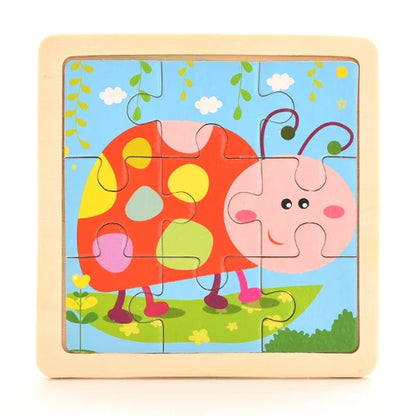 Baby Wooden Montessori Puzzle - 3D Cartoon Animal Puzzle