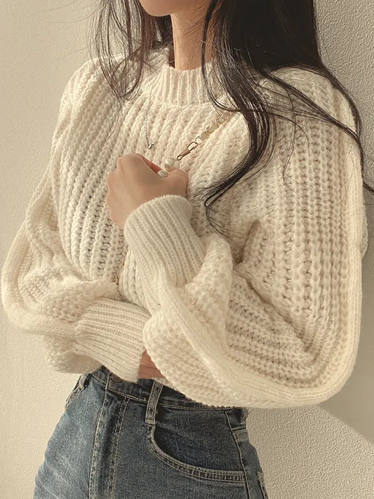 Vintage Harajuku Lantern Sleeve Knit Sweater - Soft & Chic