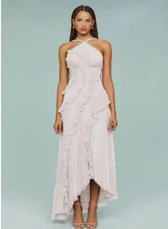 Elegant Y2K Ruffle Backless Summer Gown