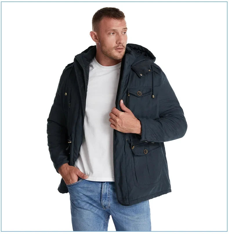 Thickened Multi-Pocket Mid-Length Casual Coat