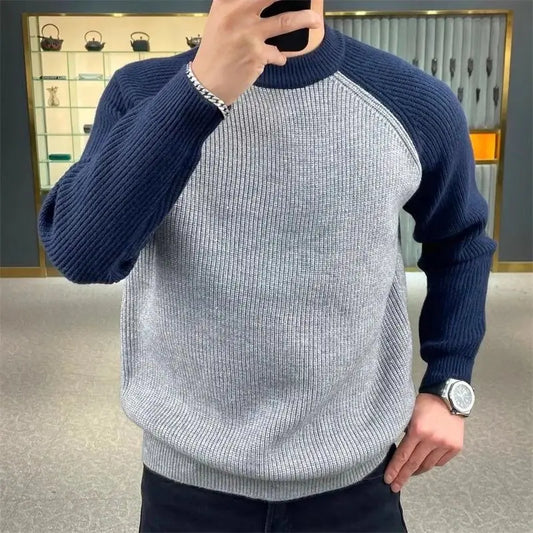Men’s Casual Patchwork Knit Sweater - Retro Harajuku Pullover