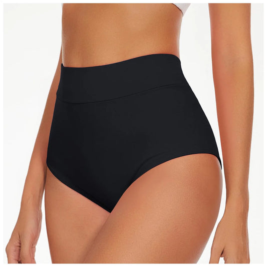 High Waist Swim Bottoms for Women Solid Color High Cut Briefs