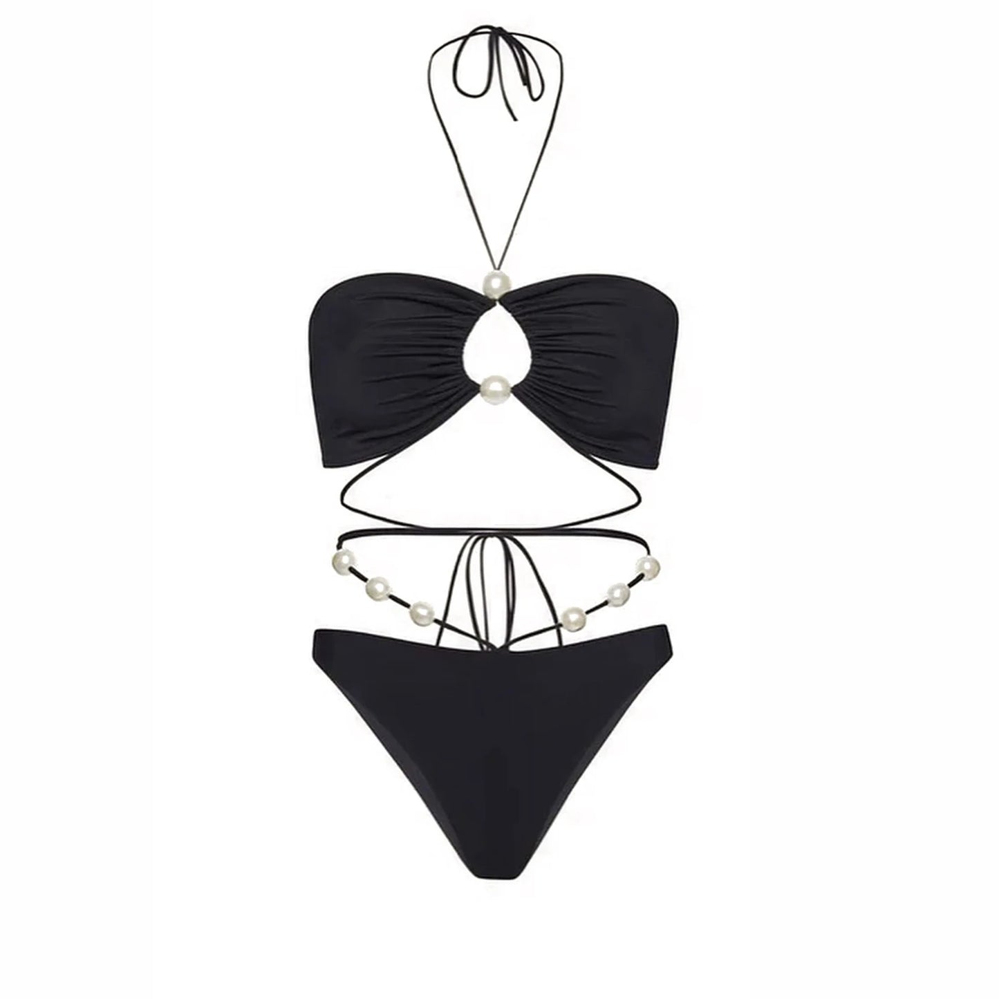 3Pcs White Pearl Bikini Set with Cover-Up