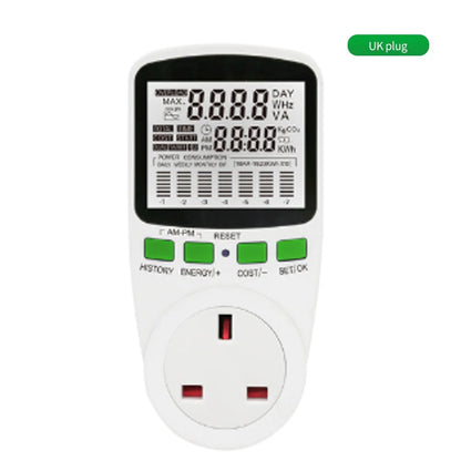 AC220V Digital Power Meter – Energy Usage Monitor with Multi-Plug Support