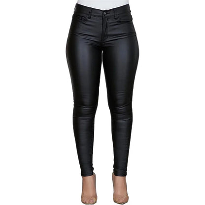 Solid Color PU Leather Pants for Women