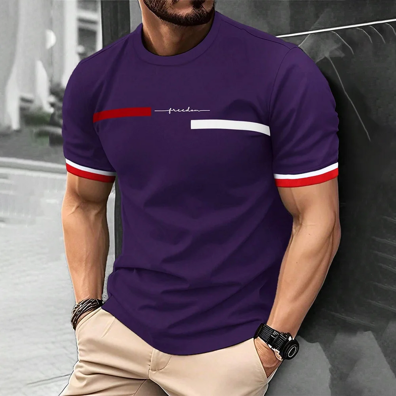 3D Stripe Letter Print Men's Hip Hop T-Shirt
