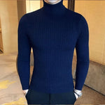Men's Solid High Neck Knitted Sweater
