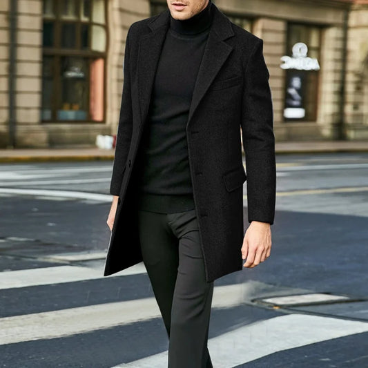 Men's Wool Lapel Trench Coat Single-Breasted England Style