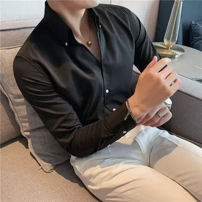 Men's Slim-Fit Italian Collar Shirt - Wrinkle-Free & Stylish
