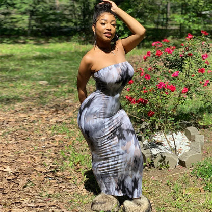 Sexy Slim Fit Printed Bandage Long Dress