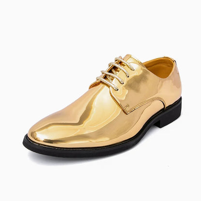 Men's Golden Glitter Leather Wedding & Business Shoes