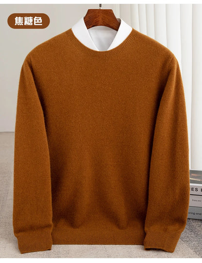 Pure Wool Men's Slim-Fit Round Neck O-Neck Cashmere Sweater