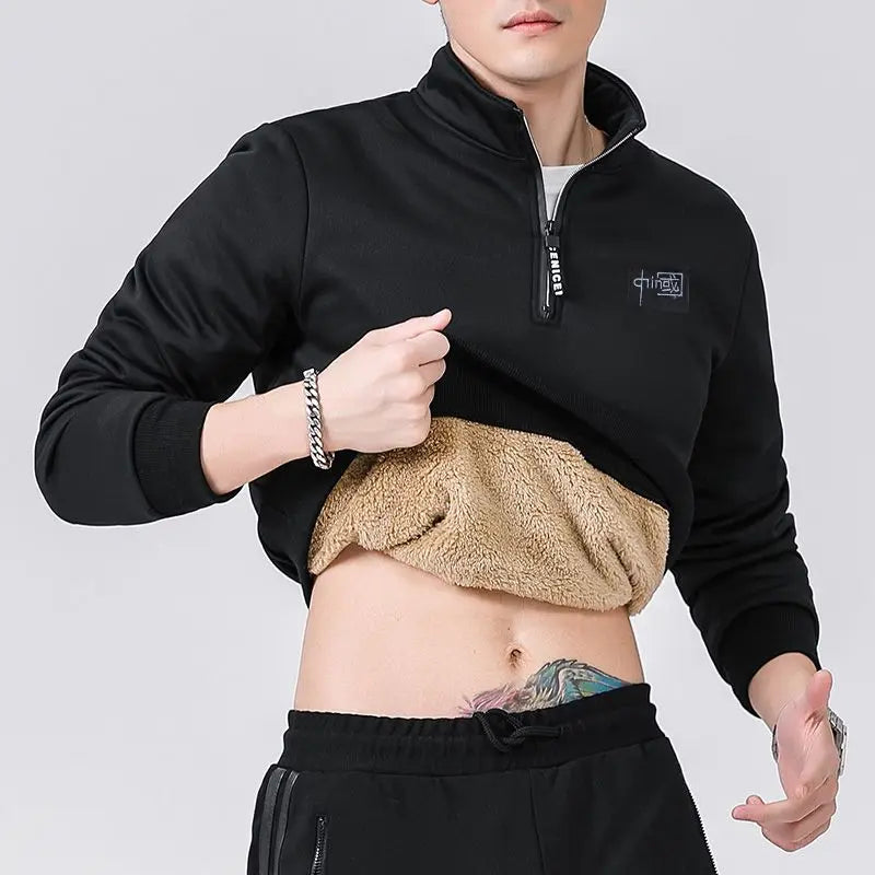 Winter Sweatshirt Men Long Sleeves Fleece Lined Warm Sweatshirt