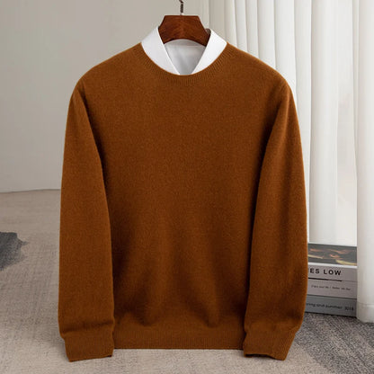 Pure Wool Men's Slim-Fit Round Neck O-Neck Cashmere Sweater