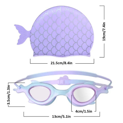 Kids Silicone Swimming Goggles with Cap for Boys and Girls Water Sports