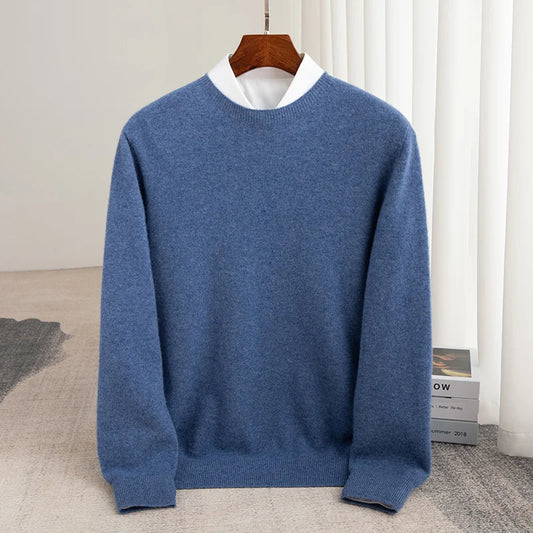 Pure Wool Men's Slim-Fit Round Neck O-Neck Cashmere Sweater