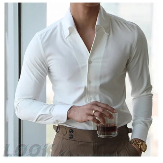 Men's Slim-Fit Italian Collar Shirt - Wrinkle-Free & Stylish