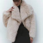 Women's Luxury Gradient Faux Fox Fur Coat with Big Collar