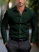 Men's Solid Color Formal Button-up Shirt – Long Sleeve Striped Lapel