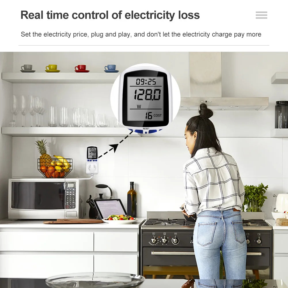 Digital Voltage & Power Meter – Energy Consumption Monitor with Multi-Plug Support